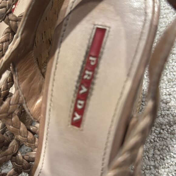 Prada Beige Braided Wedge Sandals Size 37.5 Authentic! - Picture 4 of 14